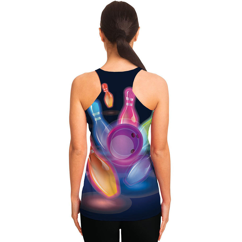 Light Up Bowling Pins Print Women's Racerback Tank Top