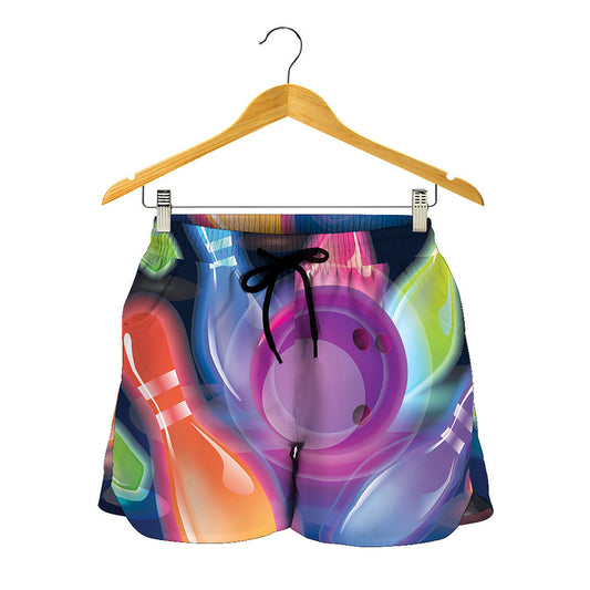 Light Up Bowling Pins Print Women's Shorts