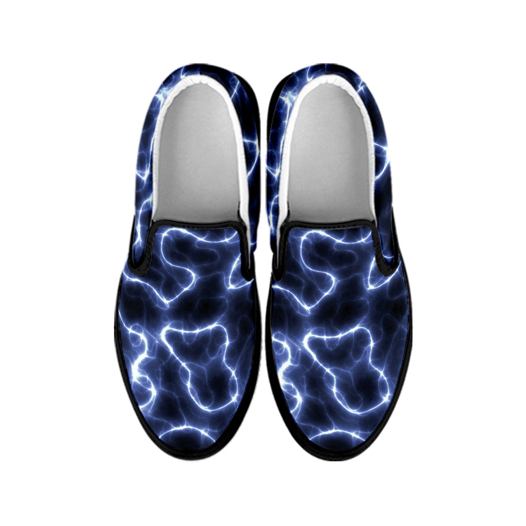 Lightning Chain Print Black Slip On Shoes