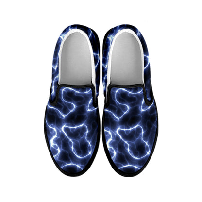 Lightning Chain Print Black Slip On Shoes