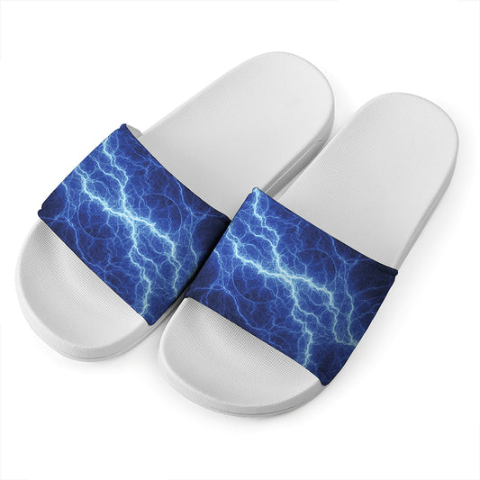 Lightning Plasma Print White Slide Sandals
