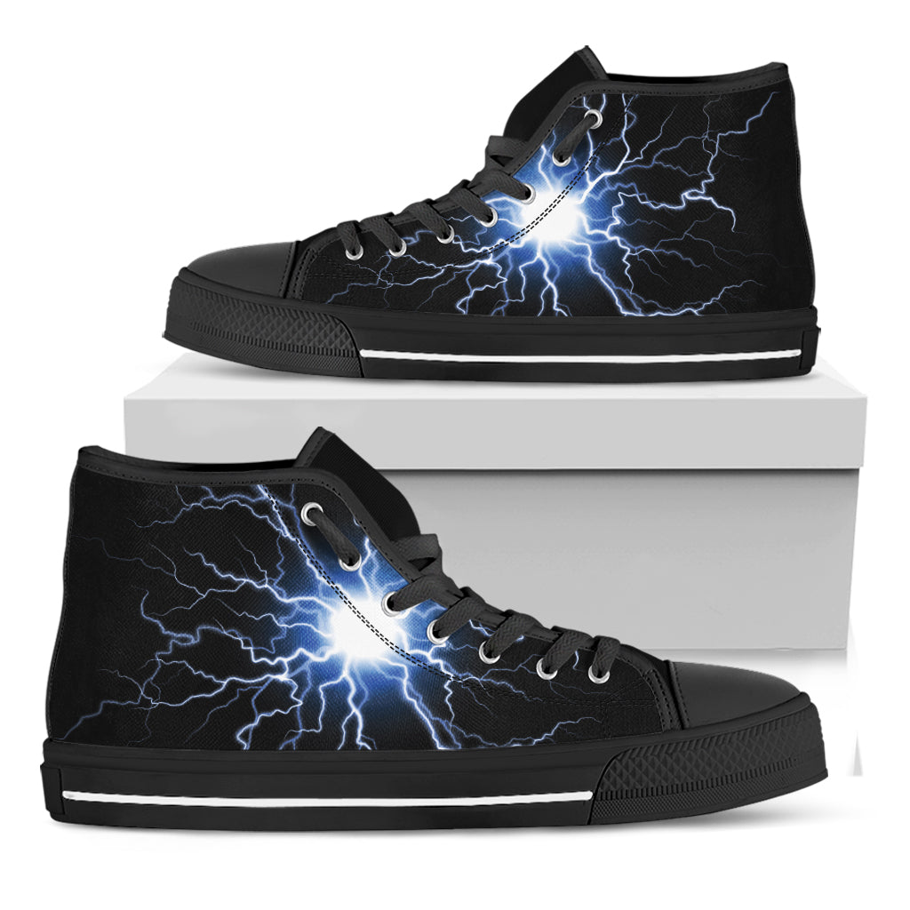 Lightning Spark Print Black High Top Shoes