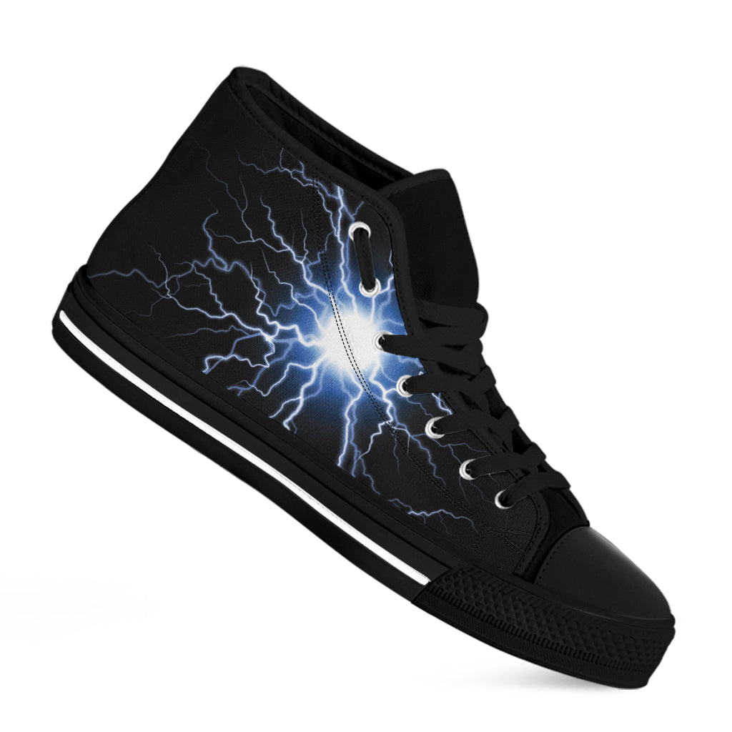 Lightning Spark Print Black High Top Shoes