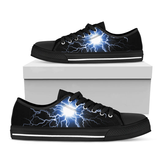 Lightning Spark Print Black Low Top Shoes
