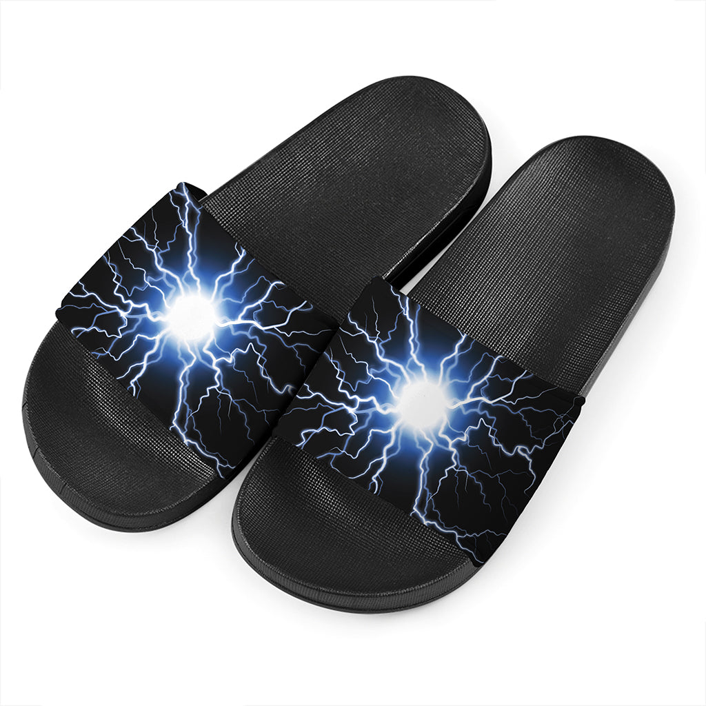 Lightning Spark Print Black Slide Sandals