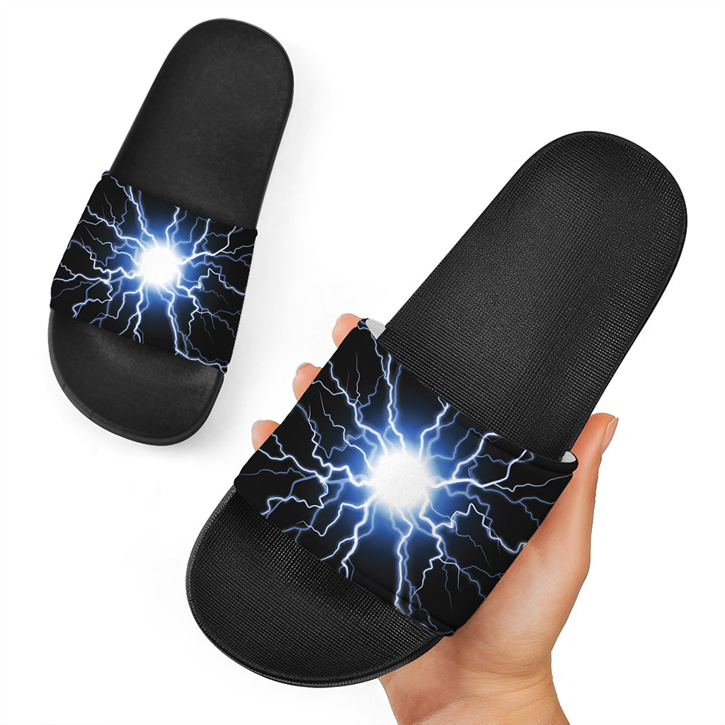 Lightning Spark Print Black Slide Sandals