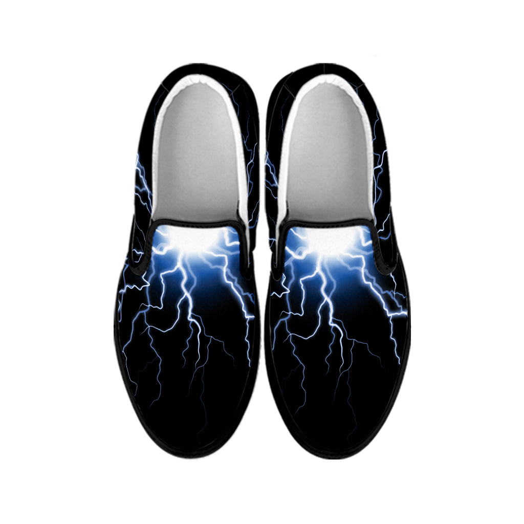 Lightning Spark Print Black Slip On Shoes