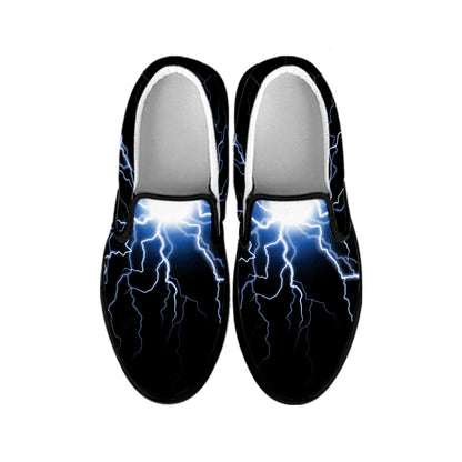 Lightning Spark Print Black Slip On Shoes