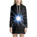 Lightning Spark Print Pullover Hoodie Dress