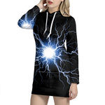 Lightning Spark Print Hoodie Dress