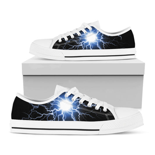 Lightning Spark Print White Low Top Shoes