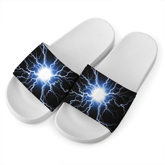 Lightning Spark Print White Slide Sandals