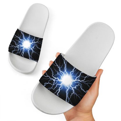 Lightning Spark Print White Slide Sandals