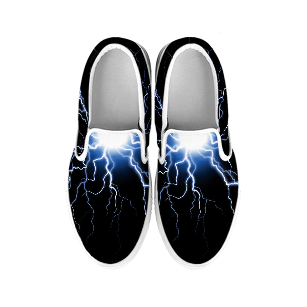 Lightning Spark Print White Slip On Shoes