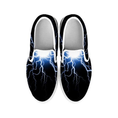 Lightning Spark Print White Slip On Shoes