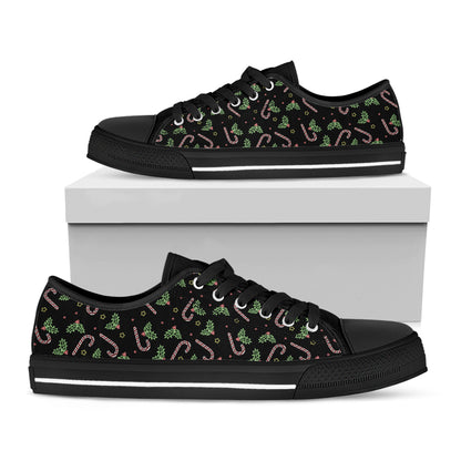 Lights Christmas Pattern Print Black Low Top Shoes