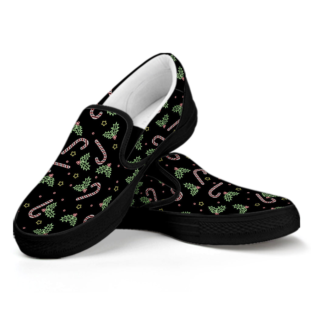 Lights Christmas Pattern Print Black Slip On Shoes