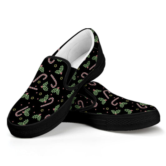 Lights Christmas Pattern Print Black Slip On Shoes