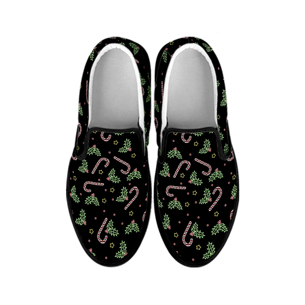 Lights Christmas Pattern Print Black Slip On Shoes