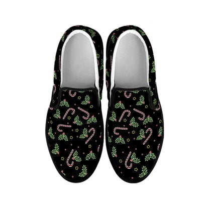 Lights Christmas Pattern Print Black Slip On Shoes
