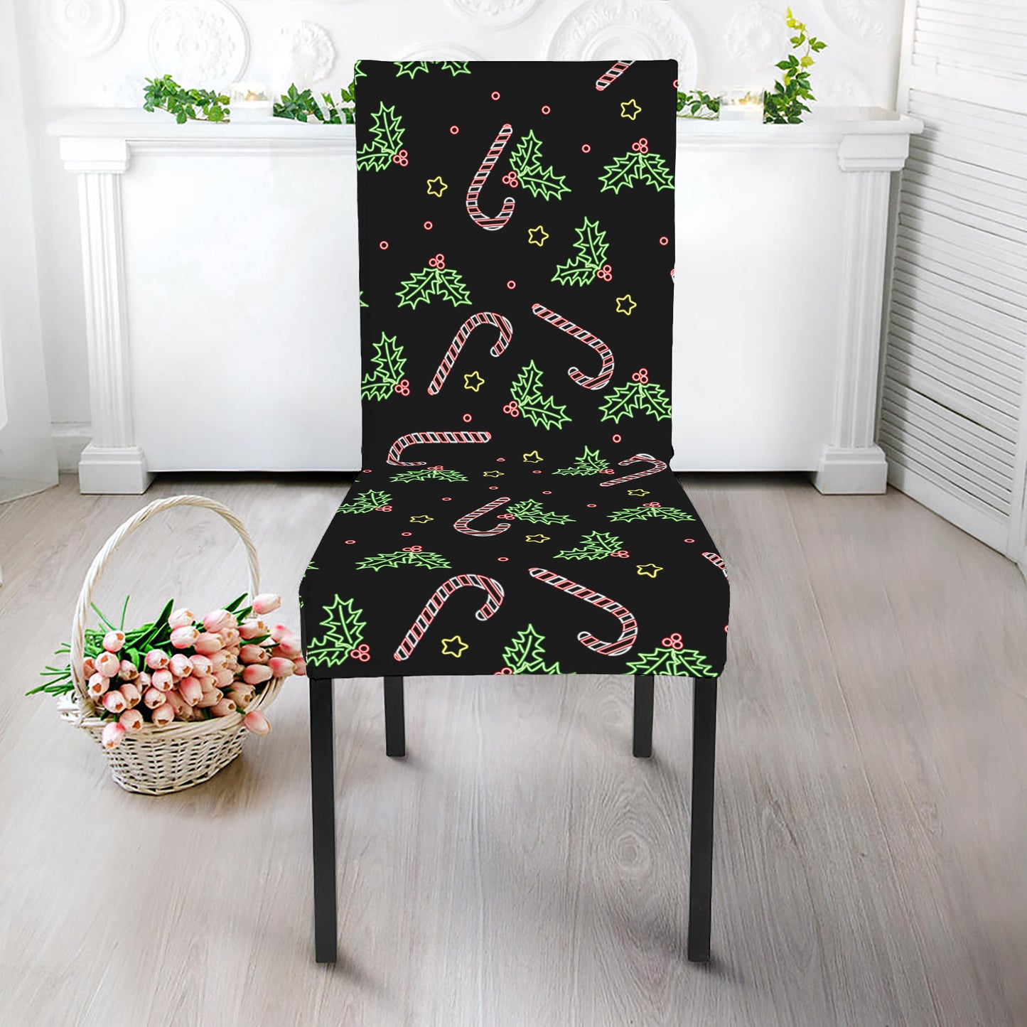 Lights Christmas Pattern Print Dining Chair Slipcover
