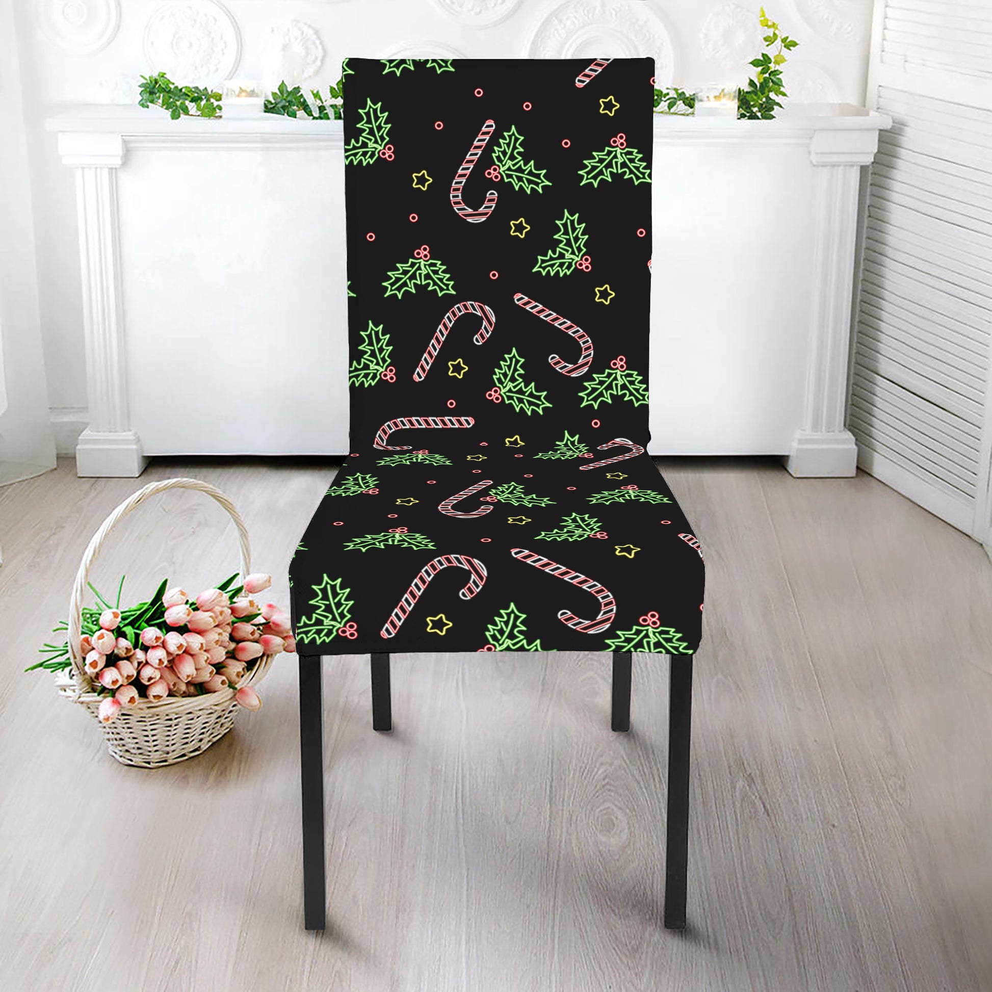 Lights Christmas Pattern Print Dining Chair Slipcover