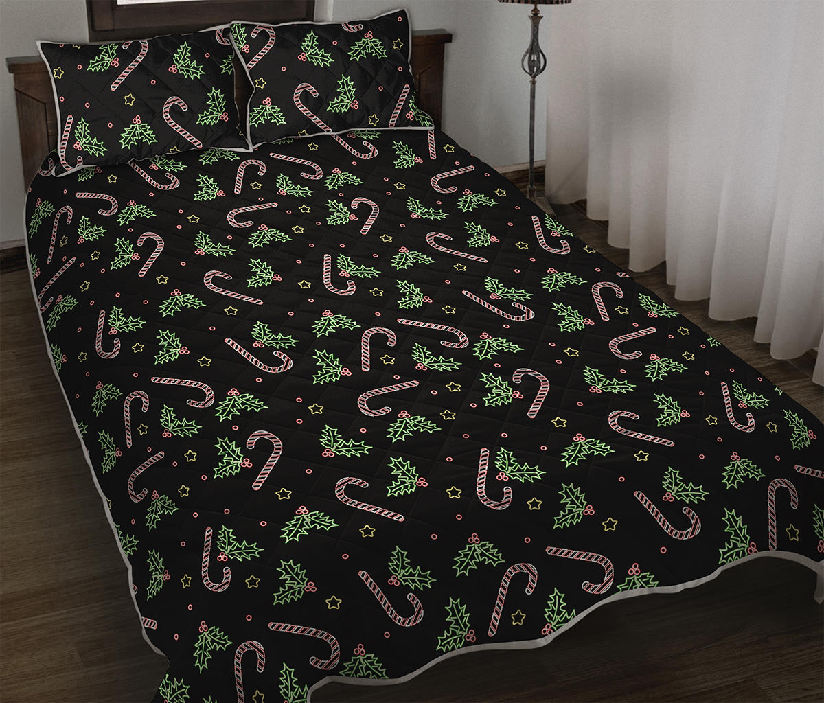 Lights Christmas Pattern Print Quilt Bed Set