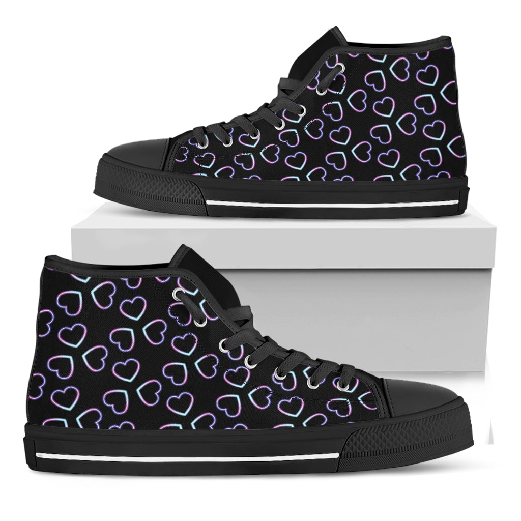 Lights Heart Pattern Print Black High Top Shoes