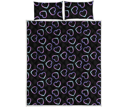 Lights Heart Pattern Print Quilt Bed Set