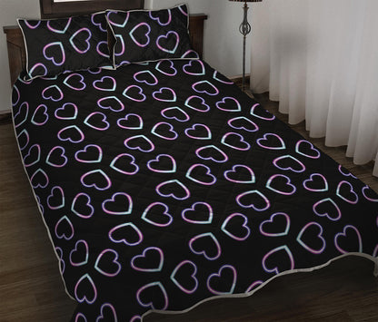 Lights Heart Pattern Print Quilt Bed Set