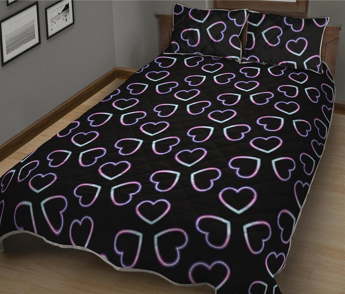 Lights Heart Pattern Print Quilt Bed Set