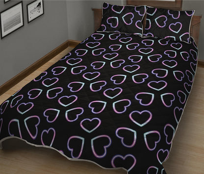 Lights Heart Pattern Print Quilt Bed Set