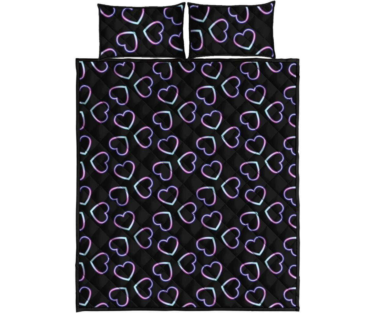 Lights Heart Pattern Print Quilt Bed Set