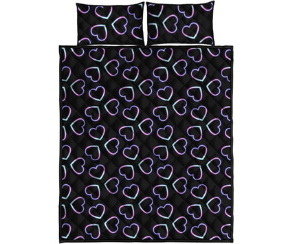 Lights Heart Pattern Print Quilt Bed Set