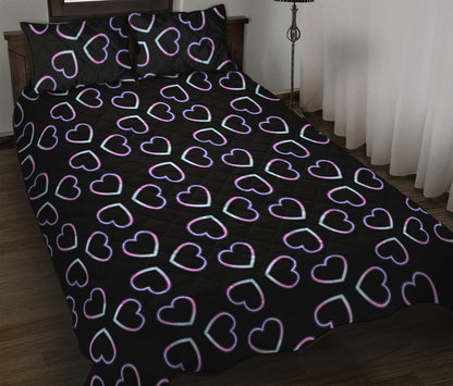 Lights Heart Pattern Print Quilt Bed Set