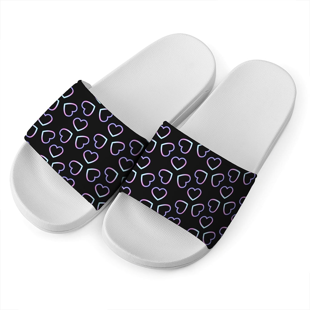 Lights Heart Pattern Print White Slide Sandals