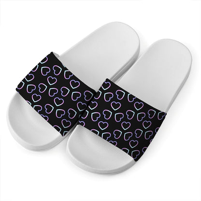 Lights Heart Pattern Print White Slide Sandals