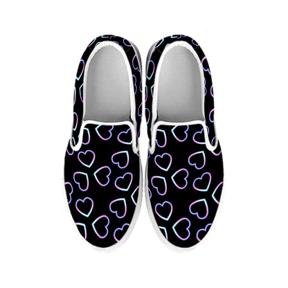 Lights Heart Pattern Print White Slip On Shoes