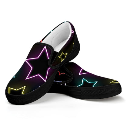 Lights Star Pattern Print Black Slip On Shoes