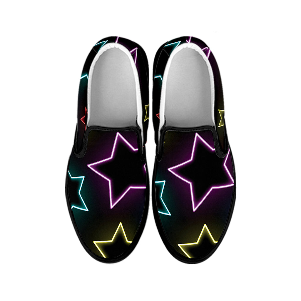Lights Star Pattern Print Black Slip On Shoes