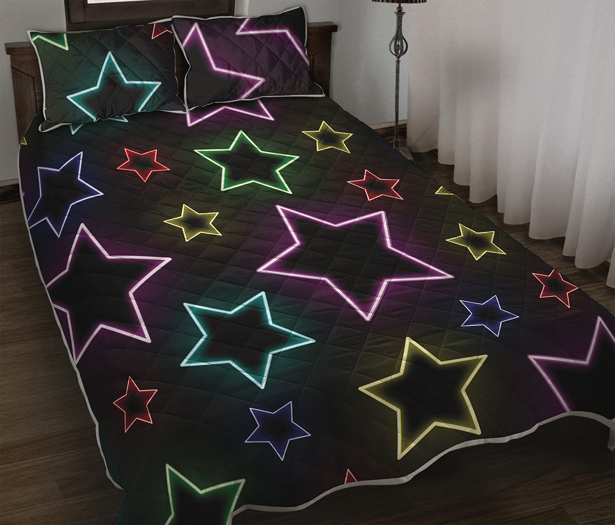 Lights Star Pattern Print Quilt Bed Set