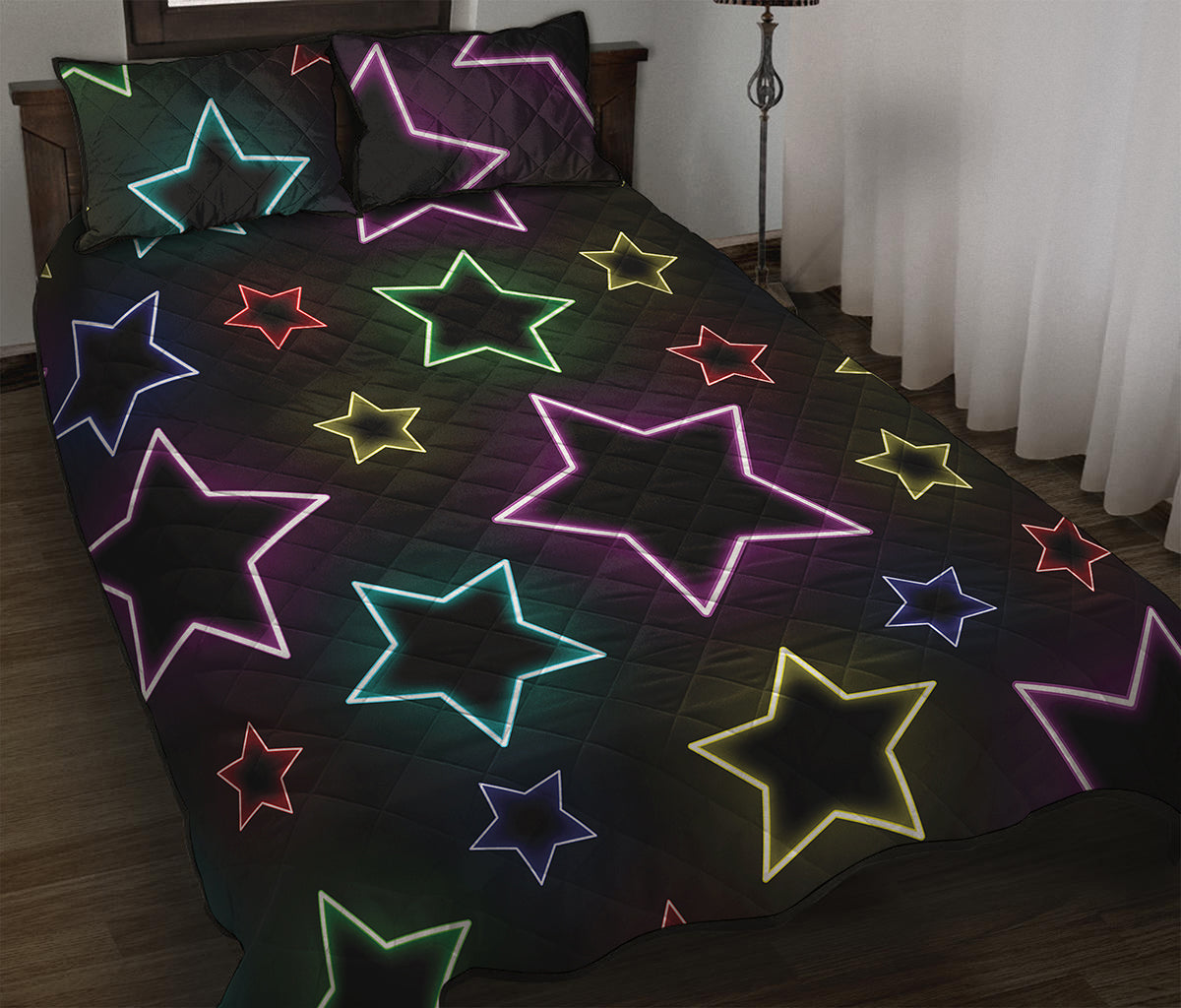 Lights Star Pattern Print Quilt Bed Set