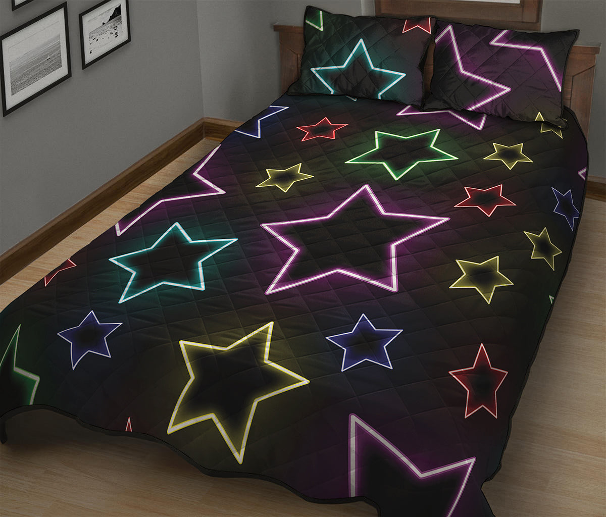 Lights Star Pattern Print Quilt Bed Set
