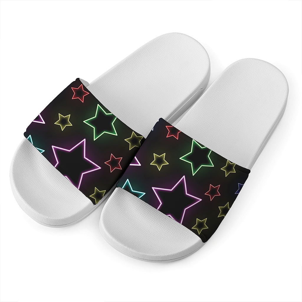 Lights Star Pattern Print White Slide Sandals