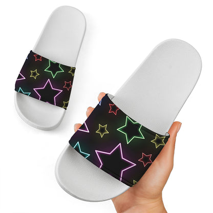 Lights Star Pattern Print White Slide Sandals