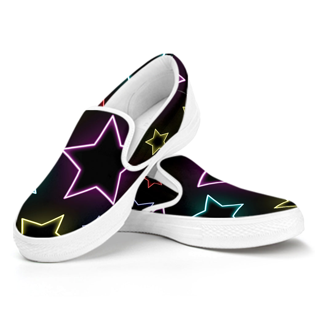 Lights Star Pattern Print White Slip On Shoes