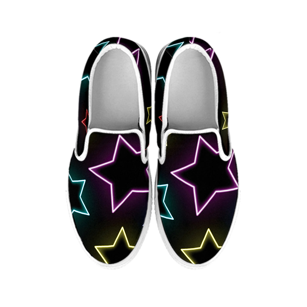 Lights Star Pattern Print White Slip On Shoes