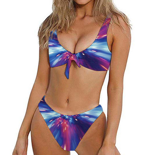 Lightspeed Vortex Print Front Bow Tie Bikini