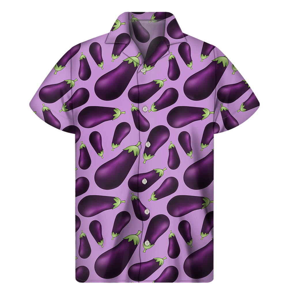 Lilac Eggplant Pattern Print Men's Short Sleeve Shirt