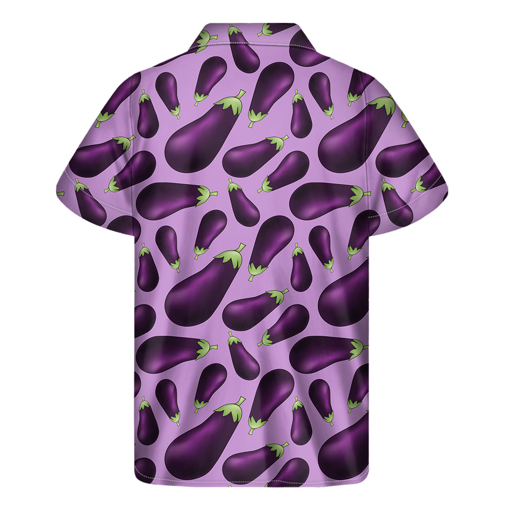 Lilac Eggplant Pattern Print Men's Short Sleeve Shirt